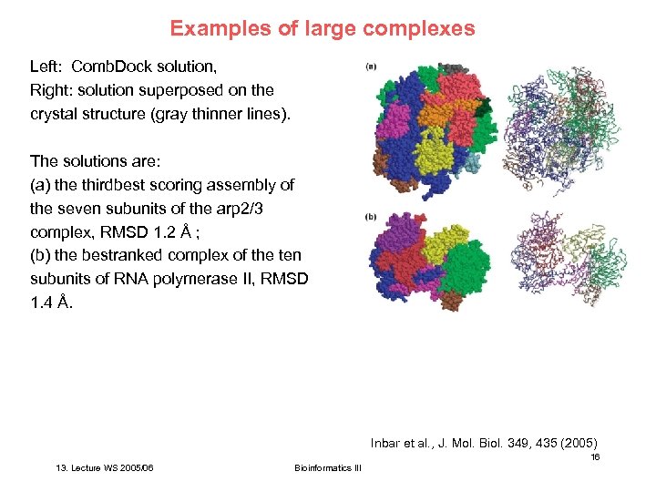 Examples of large complexes Left: Comb. Dock solution, Right: solution superposed on the crystal