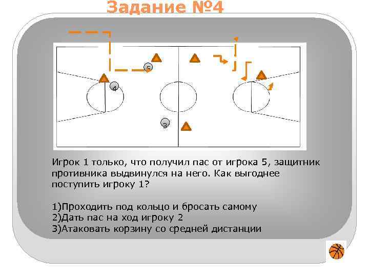 Задание № 4 5 4 3 Игрок 1 только, что получил пас от игрока