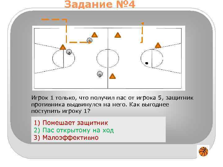 Задание № 4 5 4 3 Игрок 1 только, что получил пас от игрока