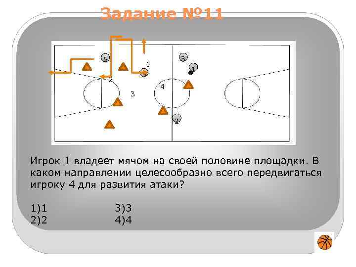 Задание № 11 5 3 1 4 2 Игрок 1 владеет мячом на своей