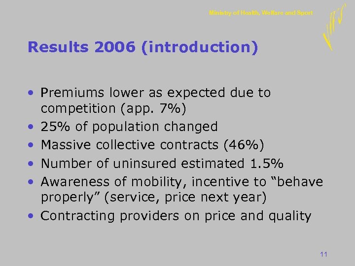Ministry of Health, Welfare and Sport Results 2006 (introduction) • Premiums lower as expected