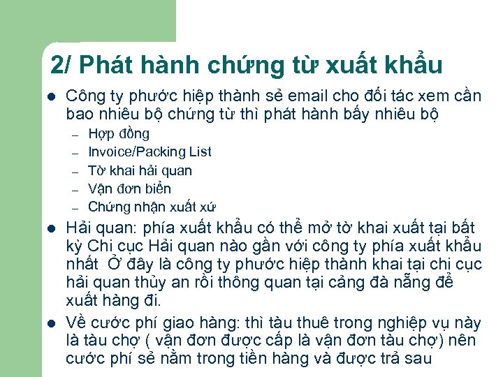 2/ Phát hành chứng từ xuất khẩu l Công ty phước hiệp thành sẻ