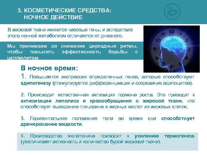 3. КОСМЕТИЧЕСКИЕ СРЕДСТВА: НОЧНОЕ ДЕЙСТВИЕ В жировой ткани имеются часовые гены, и вследствие этого