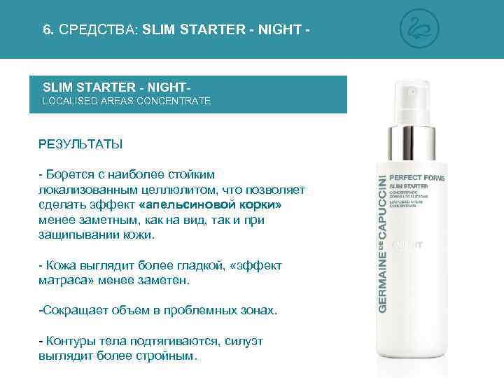 6. СРЕДСТВА: SLIM STARTER - NIGHT - SLIM STARTER - NIGHTLOCALISED AREAS CONCENTRATE РЕЗУЛЬТАТЫ