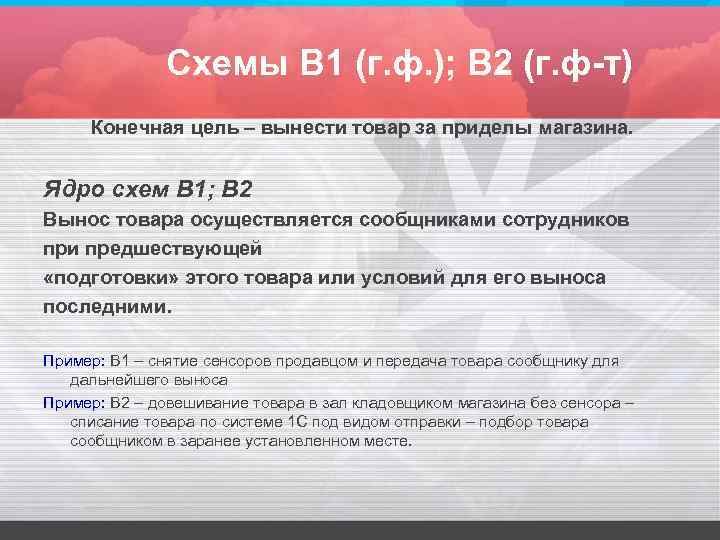 Схемы В 1 (г. ф. ); В 2 (г. ф-т) Конечная цель – вынести
