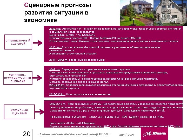 Сценарные прогнозы развития ситуации в экономике ОПТИМИСТИЧНЫЙ СЦЕНАРИЙ 2009 год: Экономика РФ – нижняя