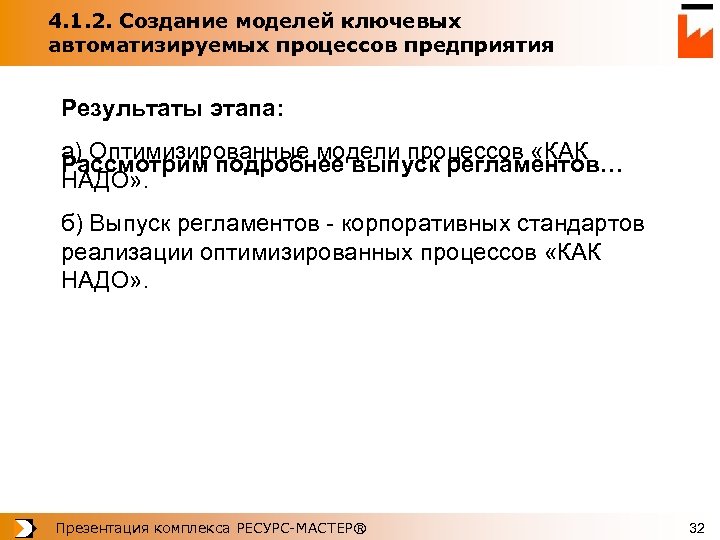 4. 1. 2. Создание моделей ключевых автоматизируемых процессов предприятия Результаты этапа: а) Оптимизированные модели