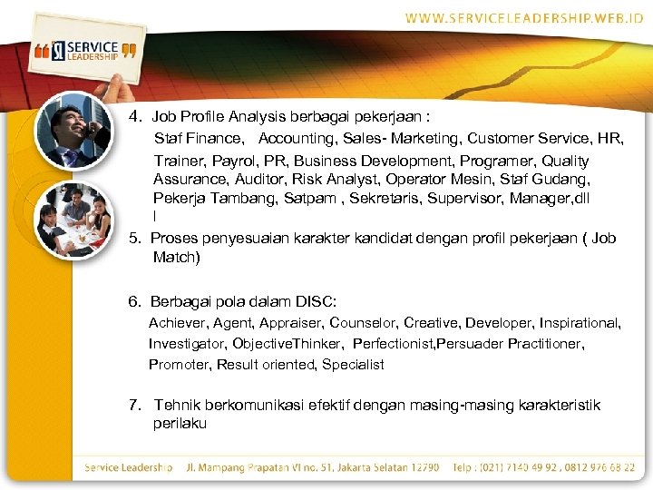 4. Job Profile Analysis berbagai pekerjaan : Staf Finance, Accounting, Sales- Marketing, Customer Service,