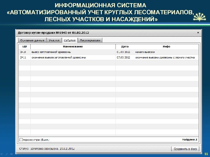 ИНФОРМАЦИОННАЯ СИСТЕМА «АВТОМАТИЗИРОВАННЫЙ УЧЕТ КРУГЛЫХ ЛЕСОМАТЕРИАЛОВ, ЛЕСНЫХ УЧАСТКОВ И НАСАЖДЕНИЙ» 11 