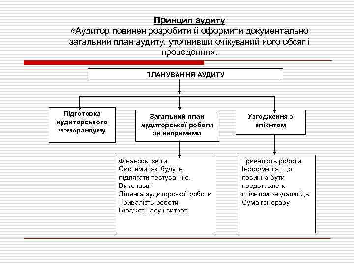 Принцип аудиту «Аудитор повинен розробити й оформити документально загальний план аудиту, уточнивши очікуваний його
