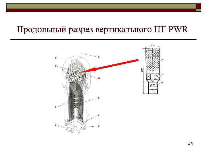 Продольный разрез вертикального ПГ PWR 46 
