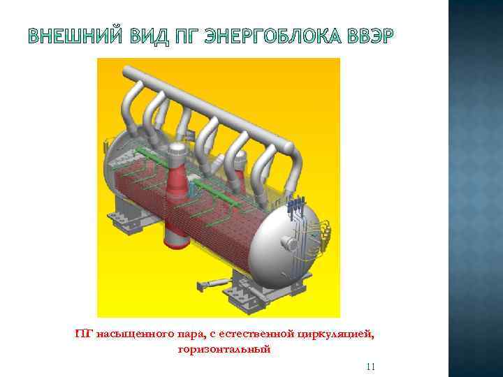 ПГ насыщенного пара, с естественной циркуляцией, горизонтальный 11 