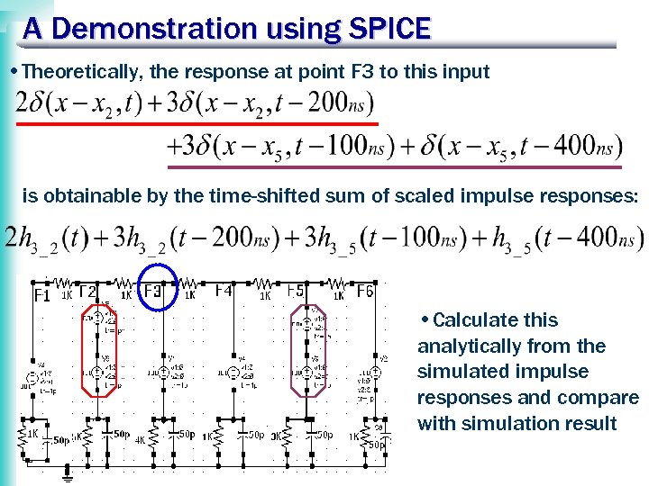 A Demonstration using SPICE • Theoretically, the response at point F 3 to this