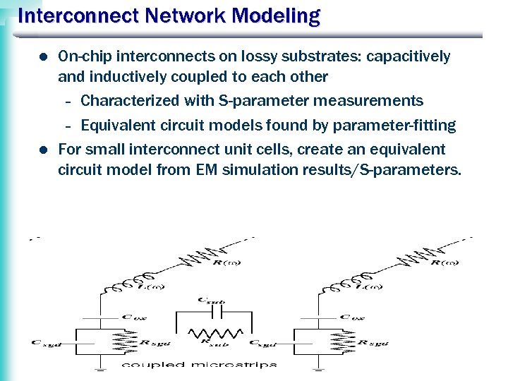 Interconnect Network Modeling l l On-chip interconnects on lossy substrates: capacitively and inductively coupled