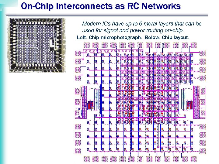 On-Chip Interconnects as RC Networks Modern ICs have up to 6 metal layers that