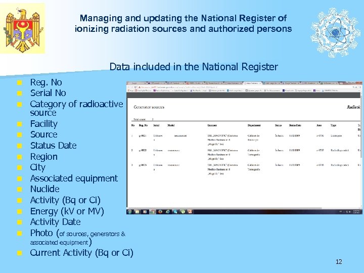 Managing and updating the National Register of ionizing radiation sources and authorized persons Data