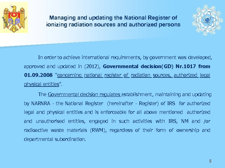 Managing and updating the National Register of ionizing radiation sources and authorized persons In