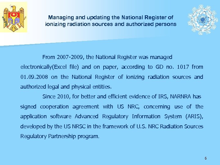 Managing and updating the National Register of ionizing radiation sources and authorized persons From