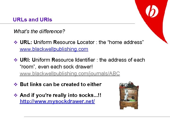 URLs and URIs What’s the difference? v URL: Uniform Resource Locator : the “home