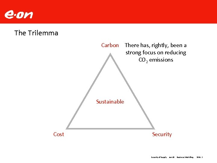 The Trilemma Carbon There has, rightly, been a strong focus on reducing CO 2