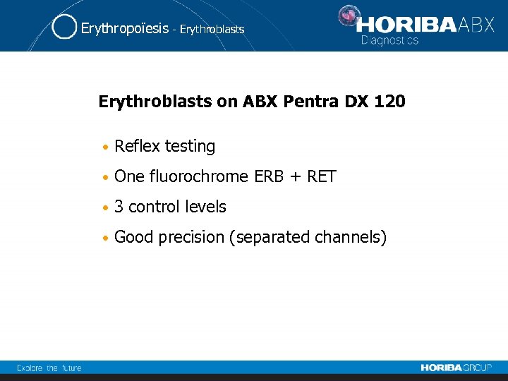 Erythropoïesis - Erythroblasts on ABX Pentra DX 120 • Reflex testing • One fluorochrome