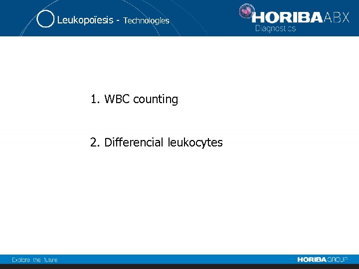 Leukopoïesis - Technologies 1. WBC counting 2. Differencial leukocytes 