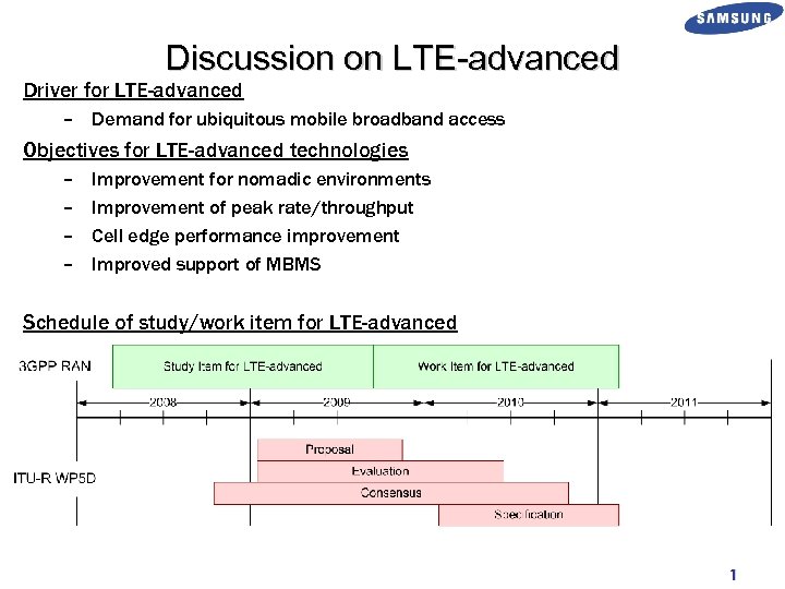 Discussion on LTE-advanced Driver for LTE-advanced – Demand for ubiquitous mobile broadband access Objectives