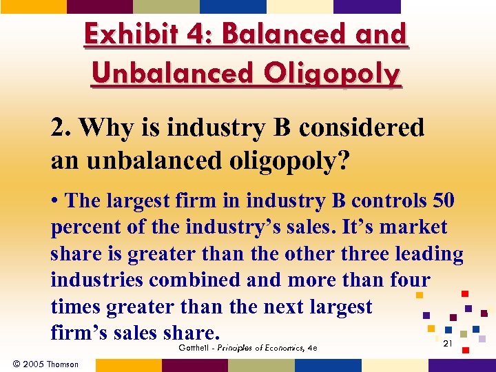 Exhibit 4: Balanced and Unbalanced Oligopoly 2. Why is industry B considered an unbalanced