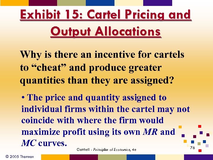 Exhibit 15: Cartel Pricing and Output Allocations Why is there an incentive for cartels