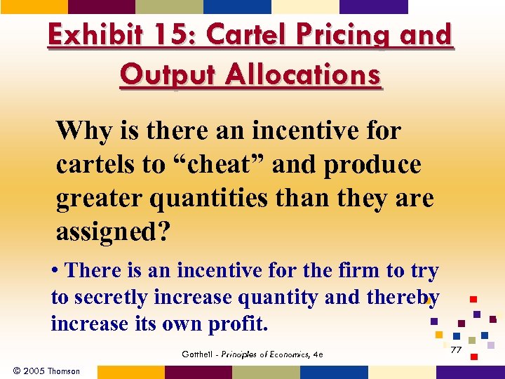 Exhibit 15: Cartel Pricing and Output Allocations Why is there an incentive for cartels