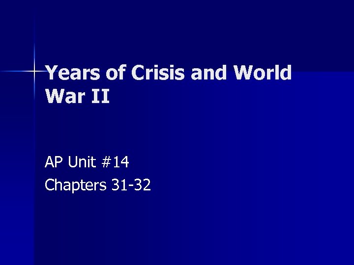 Years of Crisis and World War II AP Unit #14 Chapters 31 -32 