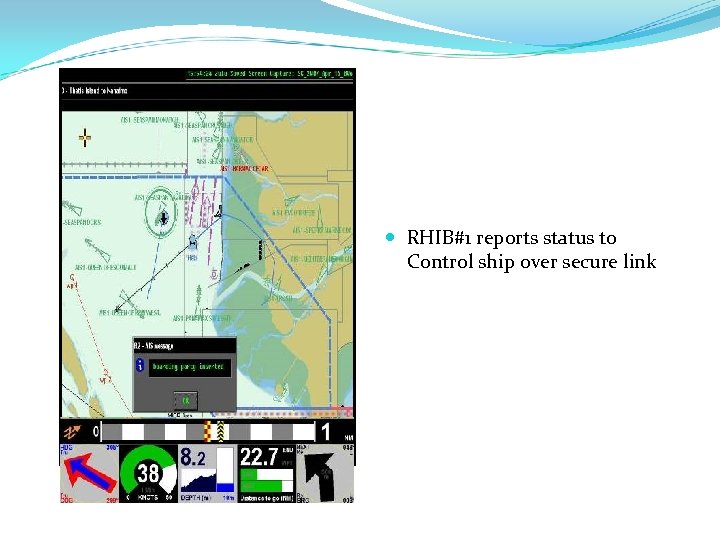  RHIB#1 reports status to Control ship over secure link 