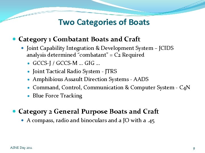 Two Categories of Boats Category 1 Combatant Boats and Craft Joint Capability Integration &