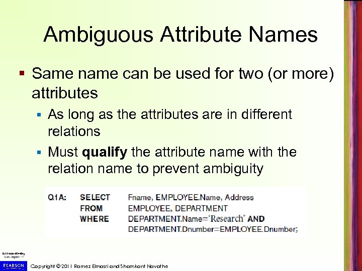 Ambiguous Attribute Names § Same name can be used for two (or more) attributes