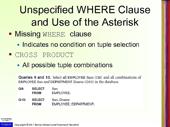 Unspecified WHERE Clause and Use of the Asterisk § Missing WHERE clause § Indicates