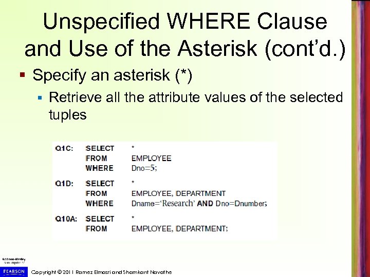 Unspecified WHERE Clause and Use of the Asterisk (cont’d. ) § Specify an asterisk