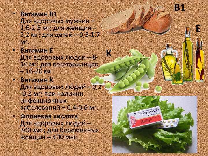  • Витамин В 1 Для здоровых мужчин – 1, 6 -2, 5 мг;
