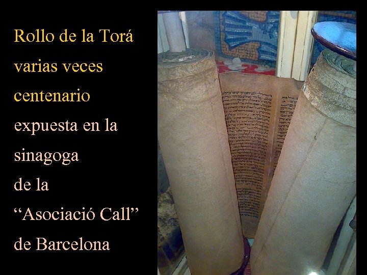 Rollo de la Torá varias veces centenario expuesta en la sinagoga de la “Asociació