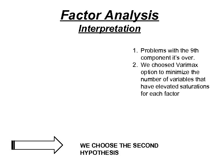 Factor Analysis Interpretation 1. Problems with the 9 th component it’s over. 2. We