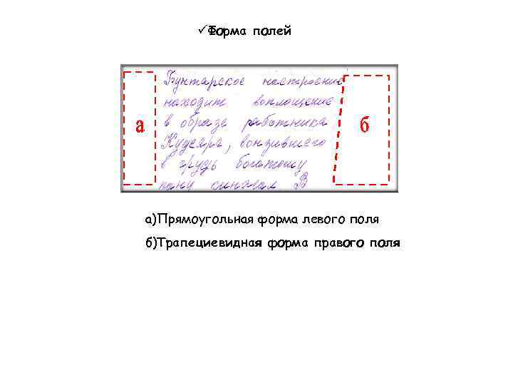 üФорма полей а)Прямоугольная форма левого поля б)Трапециевидная форма правого поля 
