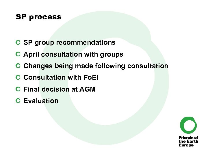 SP process SP group recommendations April consultation with groups Changes being made following consultation