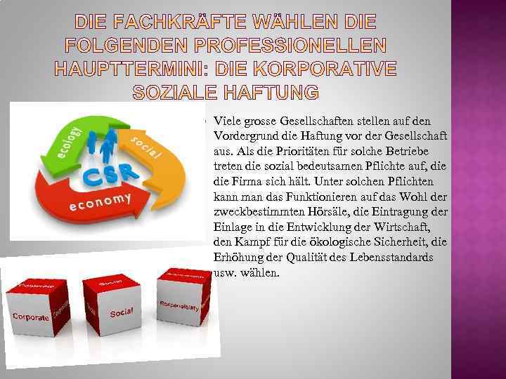  Viele grosse Gesellschaften stellen auf den Vordergrund die Haftung vor der Gesellschaft aus.