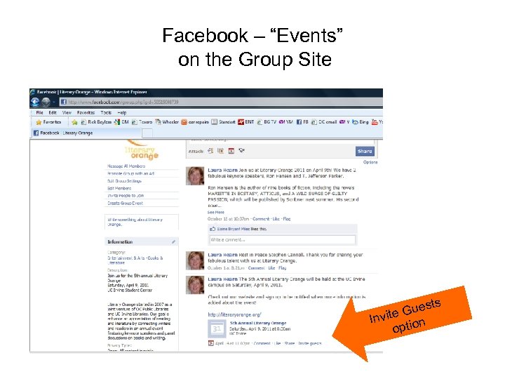 Facebook – “Events” on the Group Site ts Gues Invite ion opt 