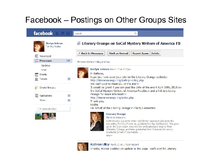 Facebook – Postings on Other Groups Sites 