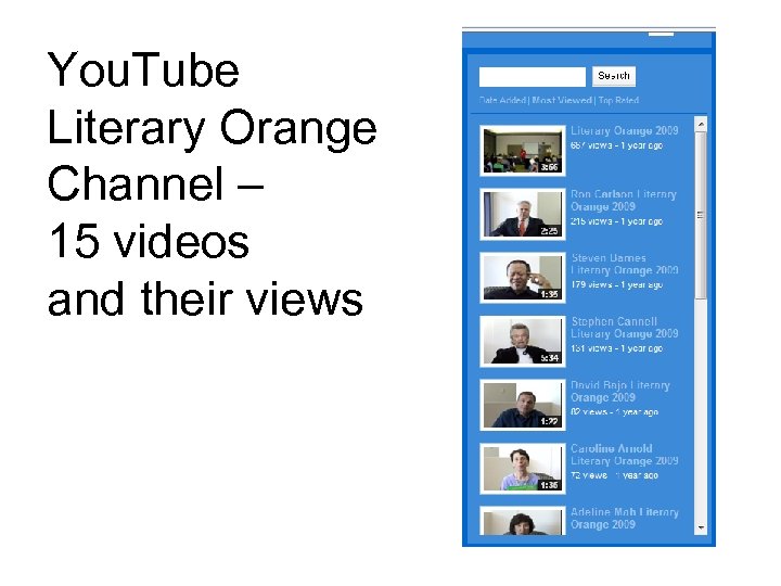 You. Tube Literary Orange Channel – 15 videos and their views 