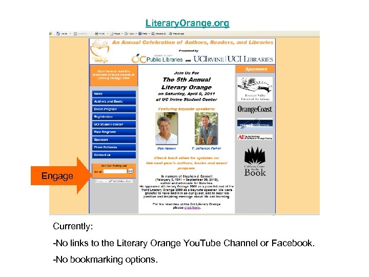 Literary. Orange. org Engage Currently: -No links to the Literary Orange You. Tube Channel