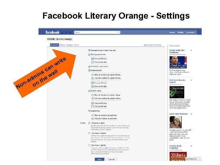 Facebook Literary Orange - Settings e rit w an s c all n mi