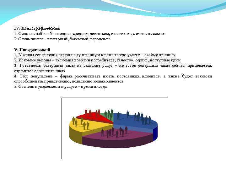 IV. Психографический 1. Социальный слой – люди со средним достатком, с высоким, с очень