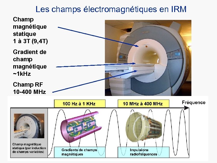 Les champs électromagnétiques en IRM Champ magnétique statique 1 à 3 T (9, 4
