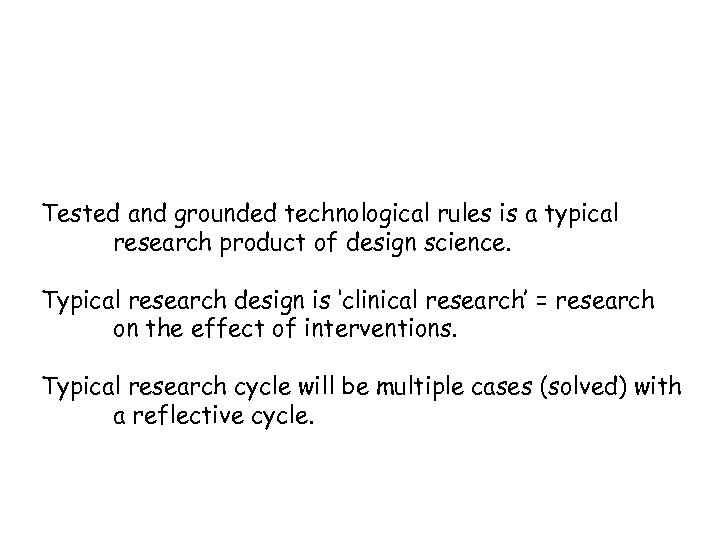 Tested and grounded technological rules is a typical research product of design science. Typical